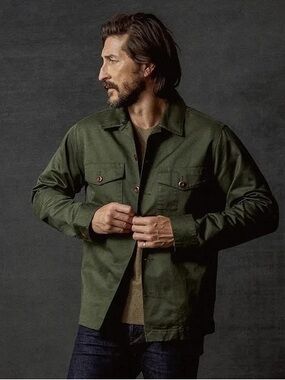 Buck Mason Men’s Alfa Cotton Sateen Military Shirt/Jacket, Small.